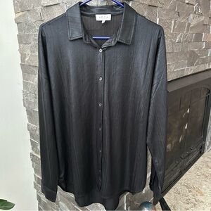 ACOA Women's Metallic Black Button Down Shirt